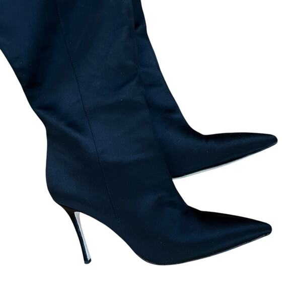 Badgley Mischka Collection Runway Knee High Black Satin Boots – Sz 9 - Picture 3 of 7